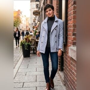 Lole Navy Heather Knit Peacoat Blazer M